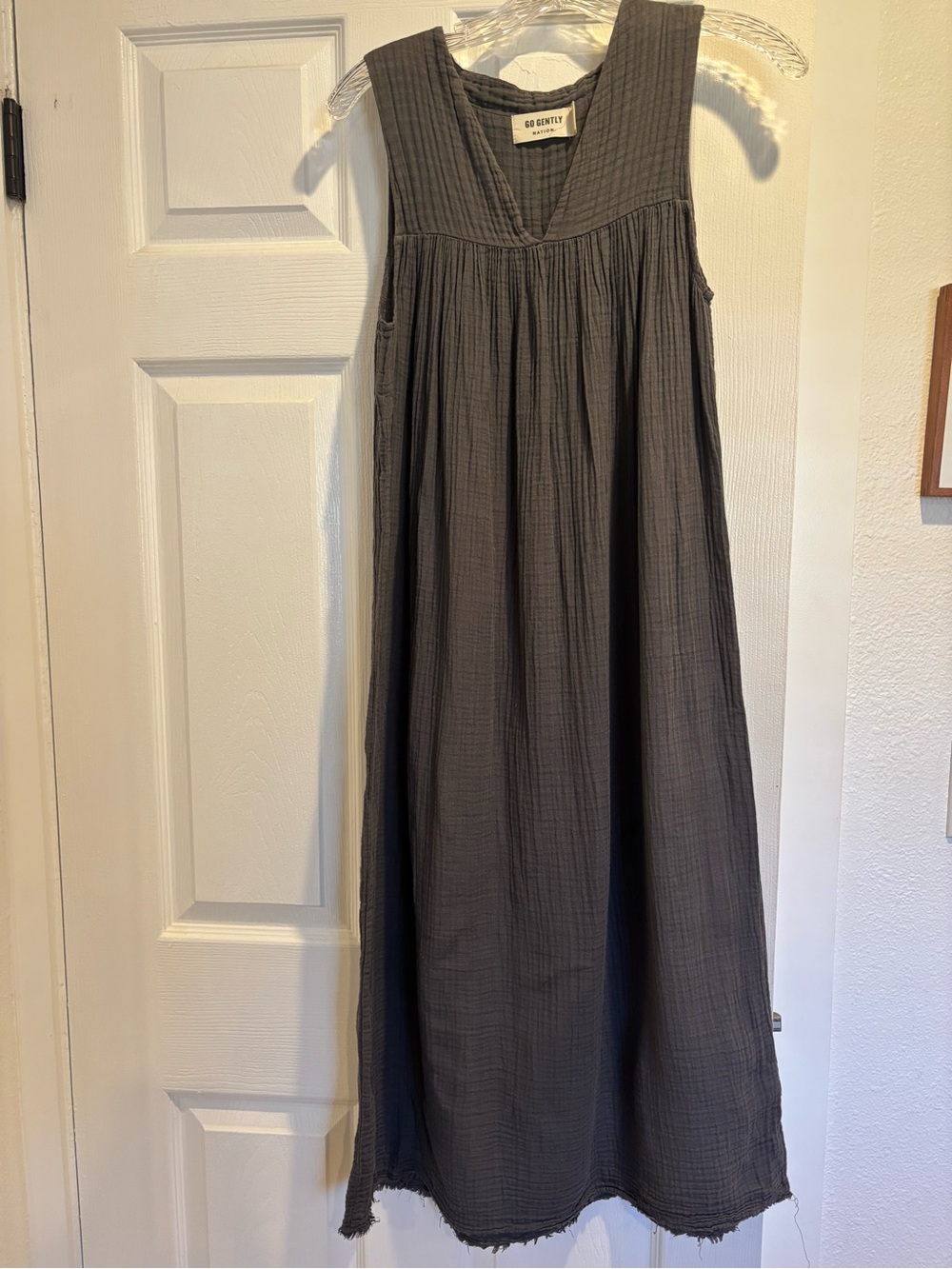 Go Gently Cotton Gauze Midi Dress in Charcoal Gray - Picture 2 of 4